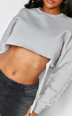 Shape Grey Marl Extreme Cropped Distressed Sweatshirt