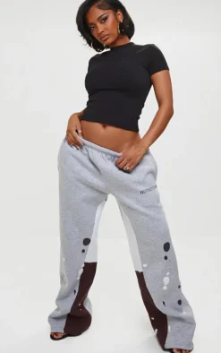 Shape Grey Marl Printed Paint Splat Detail Wide Leg Sweatpants