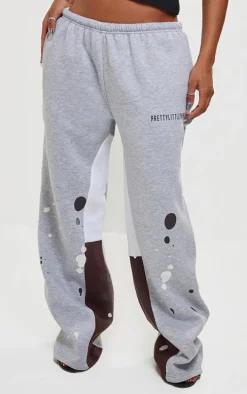 Shape Grey Marl Printed Paint Splat Detail Wide Leg Sweatpants