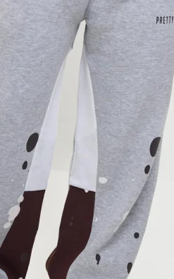 Shape Grey Marl Printed Paint Splat Detail Wide Leg Sweatpants