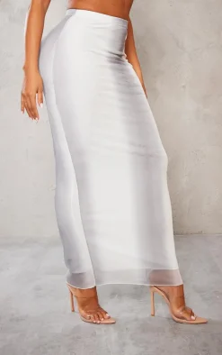 Shape Grey Mesh Printed Detail Maxi Skirt