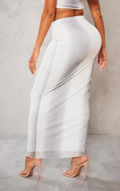 Shape Grey Mesh Printed Detail Maxi Skirt