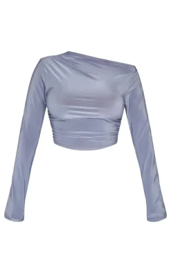 Shape Grey Ruched Off Shoulder Long Sleeve Top