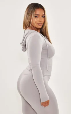 Shape Grey Sculpted Zip Through Hoodie