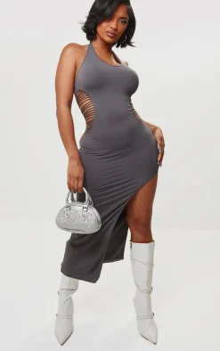 Shape Grey Seamless Ladder Cut Out Halterneck Midaxi Dress