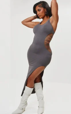 Shape Grey Seamless Ladder Cut Out Halterneck Midaxi Dress