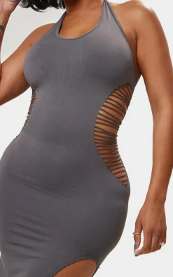 Shape Grey Seamless Ladder Cut Out Halterneck Midaxi Dress