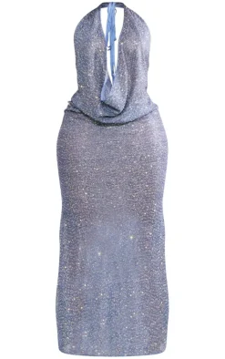 Shape Grey Sequin Extreme Plunge Maxi Dress