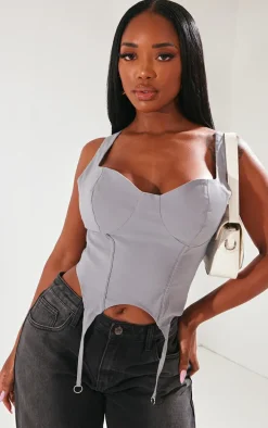 Shape Grey Stretch Woven Suspender Detail Corset Top
