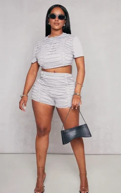 Shape Grey Woven Lace Up Detail Shorts