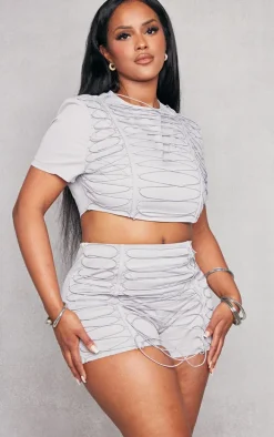 Shape Grey Woven Lace Up Detail Shorts