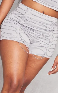 Shape Grey Woven Lace Up Detail Shorts