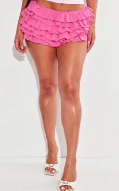 Shape Hot Pink Chiffon Ruffle Low Rise Hot Pants