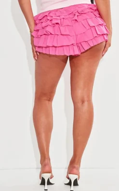 Shape Hot Pink Chiffon Ruffle Low Rise Hot Pants