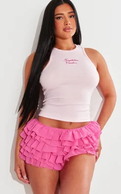 Shape Hot Pink Chiffon Ruffle Low Rise Hot Pants