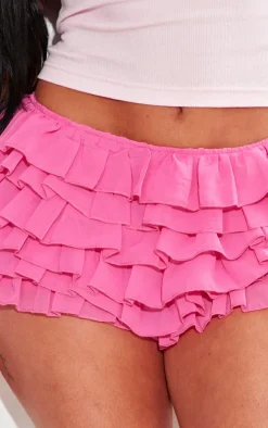 Shape Hot Pink Chiffon Ruffle Low Rise Hot Pants