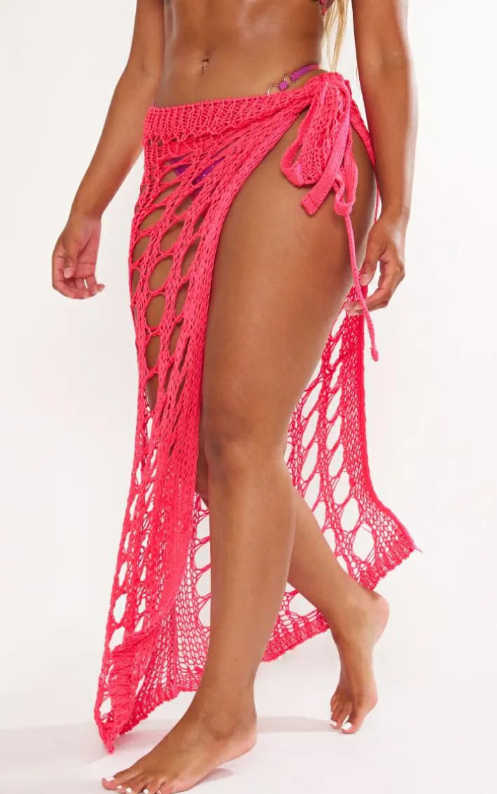 Shape Hot Pink Chunky Knit Split Midiaxi Skirt