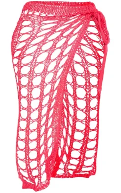 Shape Hot Pink Chunky Knit Split Midiaxi Skirt