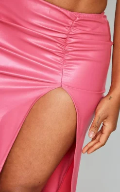 Shape Hot Pink Faux Leather Ruched High Leg Skirt