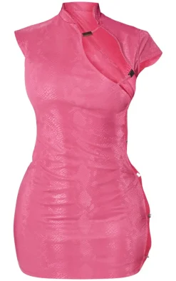 Shape Hot Pink Faux Leather Cut Out Snake Print Dress