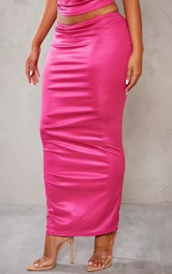 Shape Hot Pink High Shine Low Rise Maxi Skirt