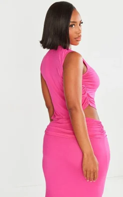 Shape Hot Pink Jersey Ruched Side Asymmetric Hem Crop Top