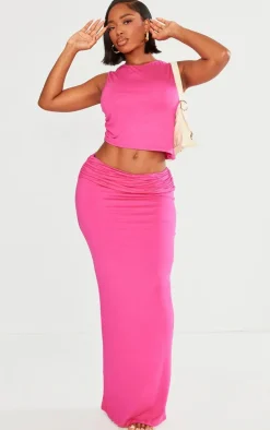 Shape Hot Pink Jersey Ruched Side Asymmetric Hem Crop Top