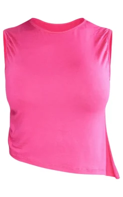 Shape Hot Pink Jersey Ruched Side Asymmetric Hem Crop Top