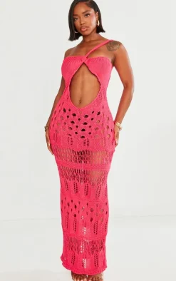Shape Hot Pink Knit Asymmetric Cut Out Maxi Dress