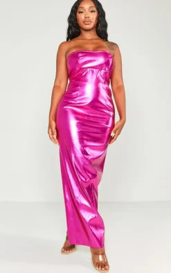 Shape Hot Pink Metallic Bandeau Maxi Dress
