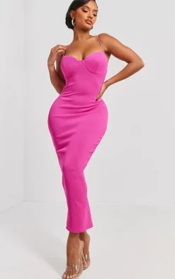 Shape Hot Pink Plisse Strappy Cup Detail Midaxi Dress