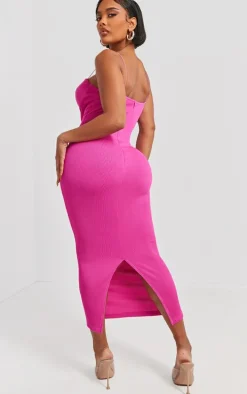 Shape Hot Pink Plisse Strappy Cup Detail Midaxi Dress