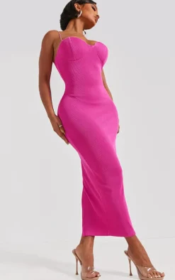 Shape Hot Pink Plisse Strappy Cup Detail Midaxi Dress