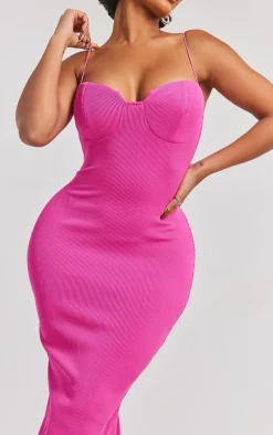 Shape Hot Pink Plisse Strappy Cup Detail Midaxi Dress