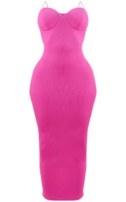 Shape Hot Pink Plisse Strappy Cup Detail Midaxi Dress
