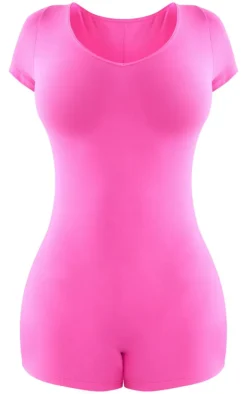 Shape Hot Pink Sculpted Plunge V Neck Short Sleeve Unitard