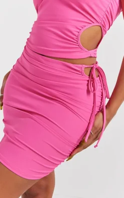 Shape Hot Pink Slinky Cut Out Ruched Detail Mini Skirt