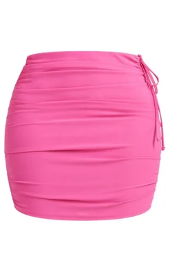 Shape Hot Pink Slinky Cut Out Ruched Detail Mini Skirt