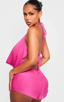 Shape Hot Pink Slinky Halterneck Cowl Panties Unitard