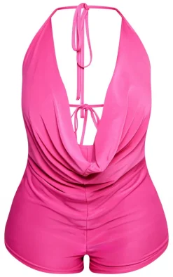Shape Hot Pink Slinky Halterneck Cowl Panties Unitard