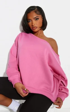 Shape Hot Pink Sweat Raw Edge Slouch Sweatshirt