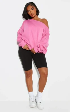 Shape Hot Pink Sweat Raw Edge Slouch Sweatshirt