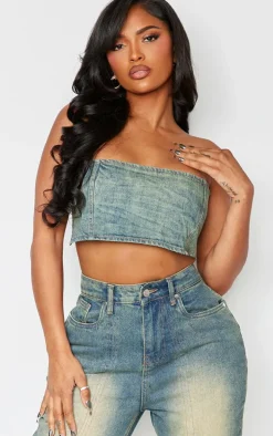 Shape Indigo Blue Wash Denim Square Bandeau Top