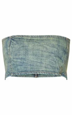 Shape Indigo Blue Wash Denim Square Bandeau Top