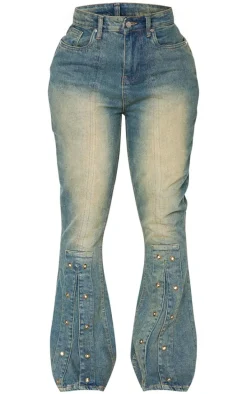 Shape Indigo Blue Wash Denim Eyelet Detail Flare Jeans