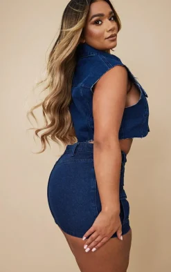 Shape Indigo Denim Raw Hem Edge Cropped Jacket