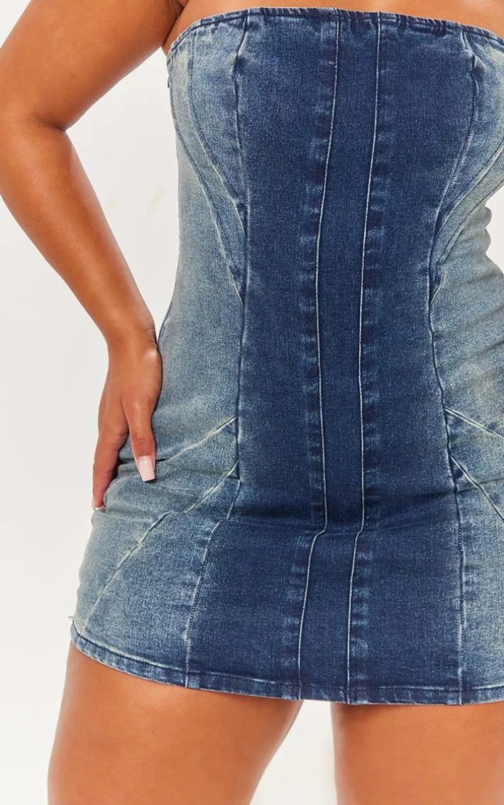 Shape Indigo Denim Seam Detail Bandeau Dress