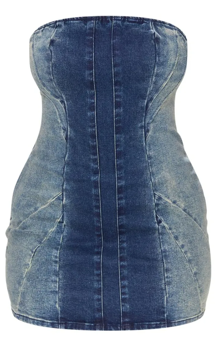 Shape Indigo Denim Seam Detail Bandeau Dress