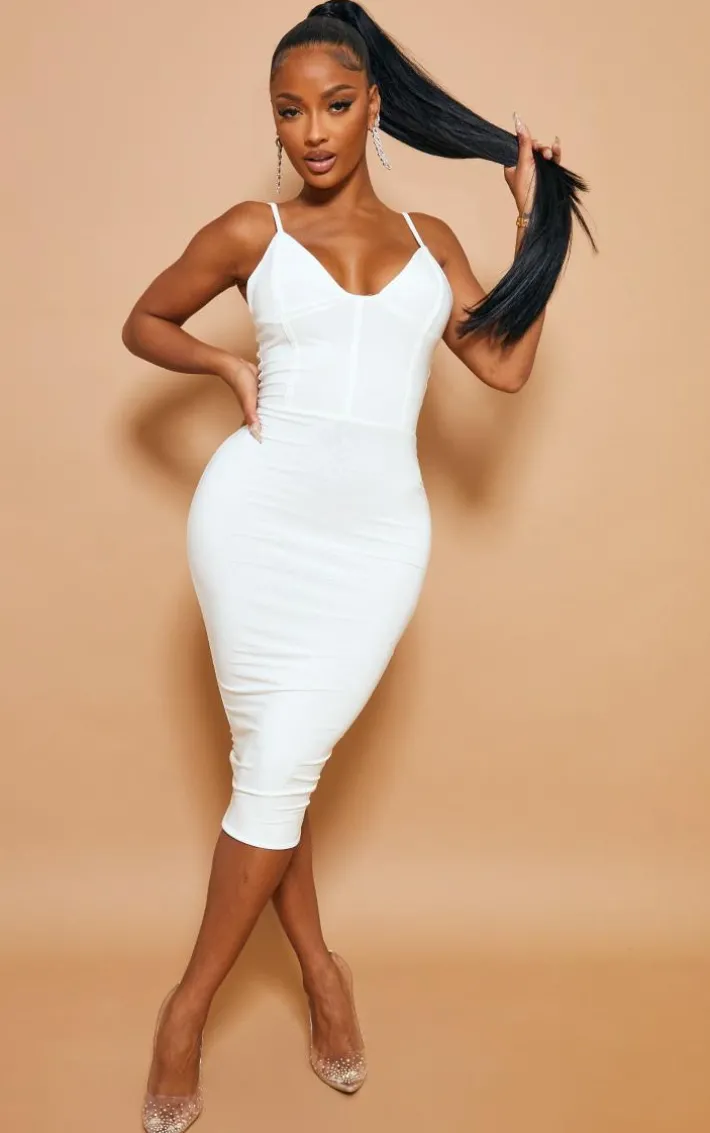 Shape Ivory Slinky Panelled Midi Dress