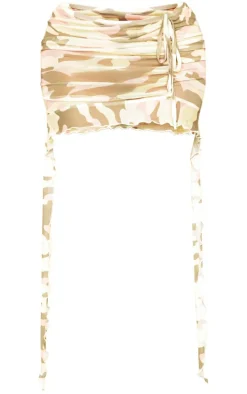 Shape Khaki Camo Printed Mesh Ruched Side Mini Skirt